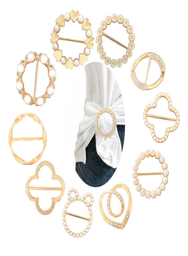 LAIFOOSHEN Scarf Ring T-Shirt Ties for Women Clothing, Gold Metal Round Circle Shirt Clip Decorative Buckles for Clothes. - Image 1